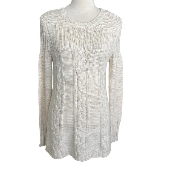 Prana Wool Blend Preppy Cable Knit Lightweight Neutral Pullover Sweater Women S - Picture 1 of 7